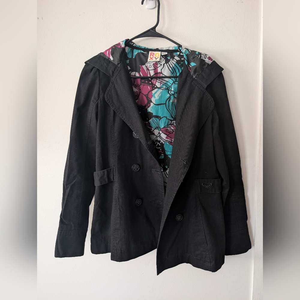 Roxy Black Women's Button‎ Hooded Peacoat Size M